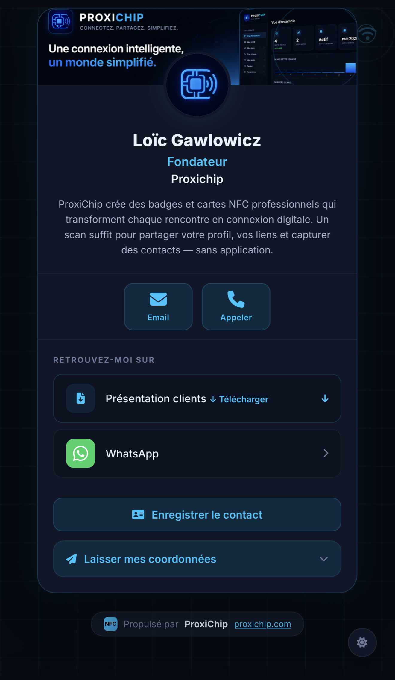 Profil ProxiChip sur téléphone